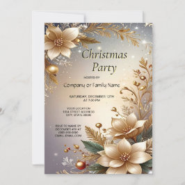 Golden Floral Holiday Party Invitation Einladung