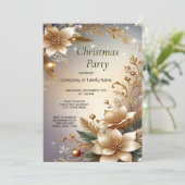 Golden Floral Holiday Party Invitation Einladung (Stehend Vorderseite)