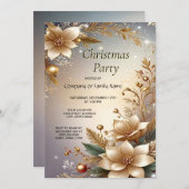 Golden Floral Holiday Party Invitation Einladung (Vorne/Hinten)