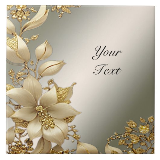 Golden Floral Keramik Tile Fliese (Vorderseite)