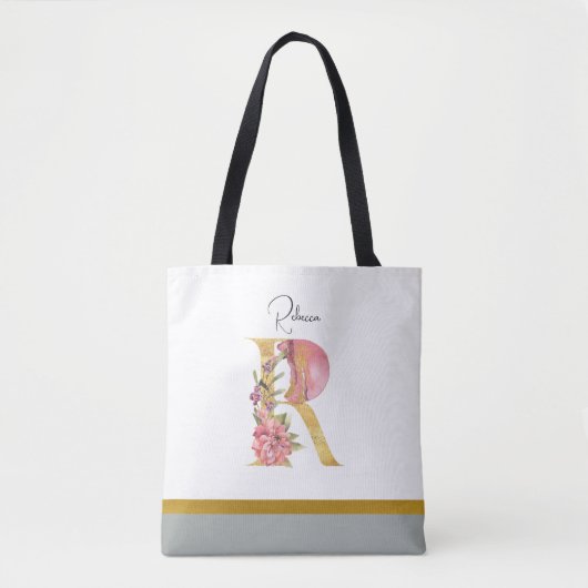Golden Floral Letter R Tasche (Vorderseite)