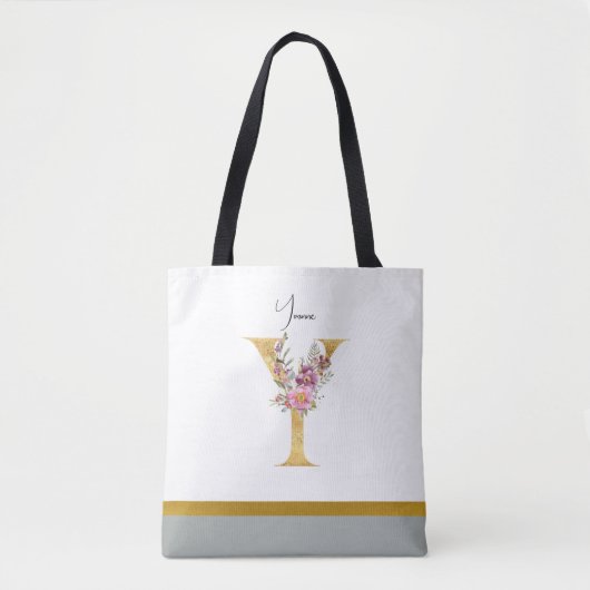Golden Floral Letter Y Tasche (Vorderseite)