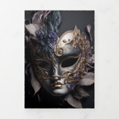 Golden Floral Masquerade Sweet 16 Party Einladunge Dreifach Gefaltete Einladung (Cover)