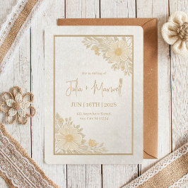 Golden Floral Minimalistischer Hochzeitsempfang Einladung