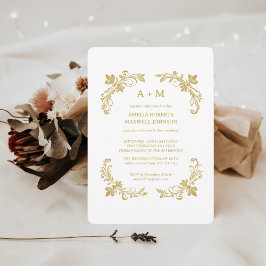 Golden Floral Minimalistischer Hochzeitsempfang Einladung
