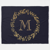 Golden Floral Monogram Fleecedecke (Vorderseite (Horizontal))