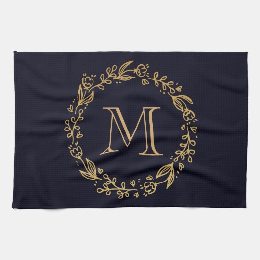 Golden Floral Monogram Geschirrtuch (Horizontal)
