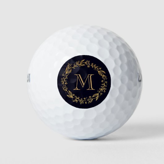 Golden Floral Monogram Golfball (Vorderseite)