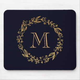Golden Floral Monogram Mousepad