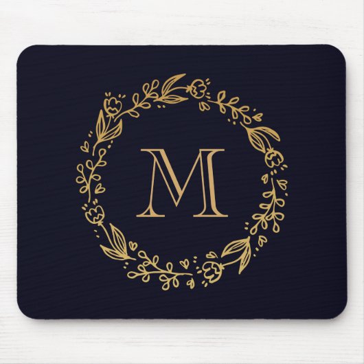 Golden Floral Monogram Mousepad (Vorne)