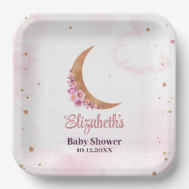 Golden Floral Moon Babydusche Pappteller
