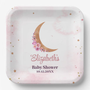 Golden Floral Moon Babydusche Pappteller