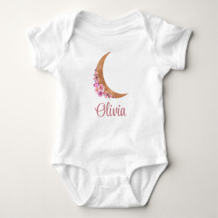 Golden Floral Moon Individuelle Name Baby Strampler