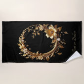 Golden Floral Ornate Beach Towel Strandtuch (Vorderseite)
