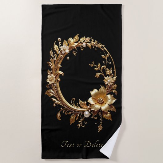 Golden Floral Ornate Beach Towel Strandtuch (Vorderseite)