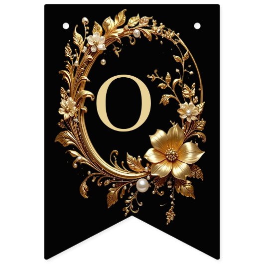 Golden Floral Ornate Frame Bunting Flag Wimpelkette (Zweite Fahne)