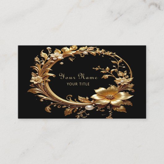 Golden Floral Ornate Frame Business Card Visitenkarte (Vorderseite)
