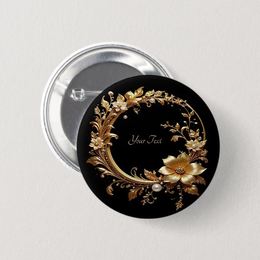 Golden Floral Ornate Frame Button (Vorne & Hinten)
