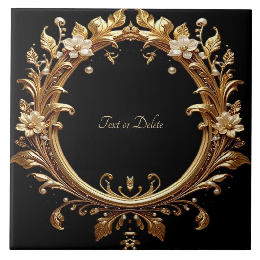 Golden Floral Ornate Frame Ceramic Tile Fliese (Vorderseite)