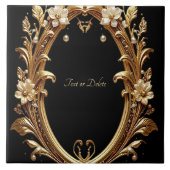 Golden Floral Ornate Frame Ceramic Tile Fliese (Vorderseite)