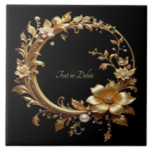 Golden Floral Ornate Frame Ceramic Tile