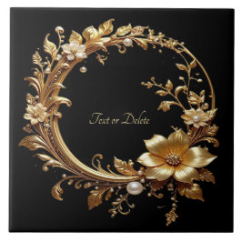 Golden Floral Ornate Frame Ceramic Tile Fliese
