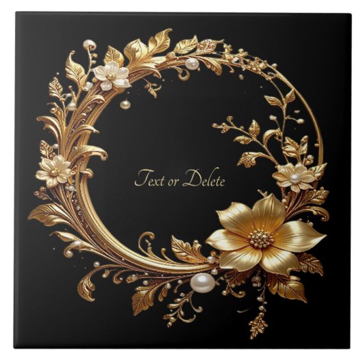 Golden Floral Ornate Frame Ceramic Tile Fliese (Vorderseite)