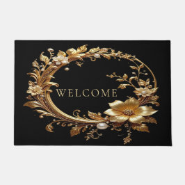 Golden Floral Ornate Frame Doormat Fußmatte