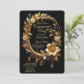 Golden Floral Ornate Frame Engagement Invitation Einladung (Stehend Vorderseite)