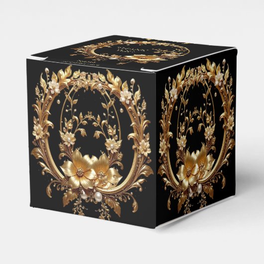 Golden Floral Ornate Frame Favor Box Geschenkschachtel (Vorderseite)