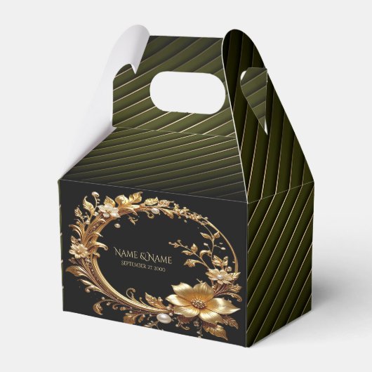 Golden Floral Ornate Frame Favor Box Geschenkschachtel (Vorderseite)