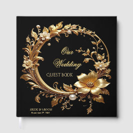 Golden Floral Ornate Frame Guest Book Gästebuch