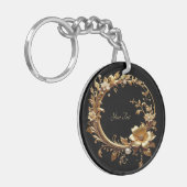 Golden Floral Ornate Frame Keychain Schlüsselanhänger (Vorderseite links)