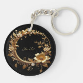 Golden Floral Ornate Frame Keychain Schlüsselanhänger (Rückseite)