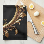 Golden Floral Ornate Frame Kitchen Towel Geschirrtuch (Viertel Falte)
