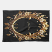 Golden Floral Ornate Frame Kitchen Towel Geschirrtuch (Horizontal)