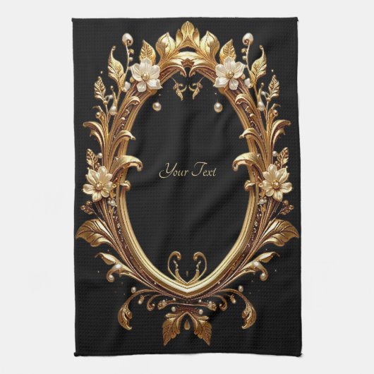 Golden Floral Ornate Frame Kitchen Towel Geschirrtuch (Vertikal)
