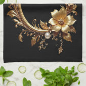 Golden Floral Ornate Frame Kitchen Towel Geschirrtuch (Gefaltet)