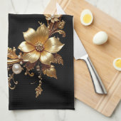 Golden Floral Ornate Frame Kitchen Towel Geschirrtuch (Viertel Falte)