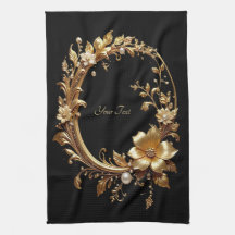 Golden Floral Ornate Frame Kitchen Towel
