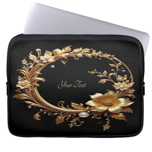 Golden Floral Ornate Frame Laptop Sleeve (Vorderseite)