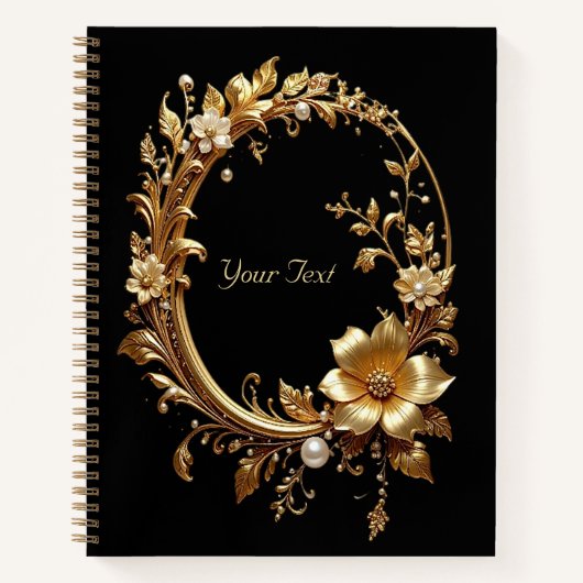 Golden Floral Ornate Frame Notebook Notizblock (Vorderseite)