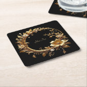 Golden Floral Ornate Frame Paper Coaster Rechteckiger Pappuntersetzer (angewinkelt)