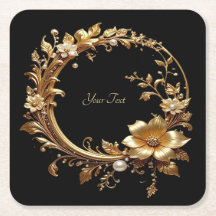 Golden Floral Ornate Frame Paper Coaster