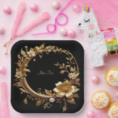 Golden Floral Ornate Frame Paper Plate Pappteller (Party)