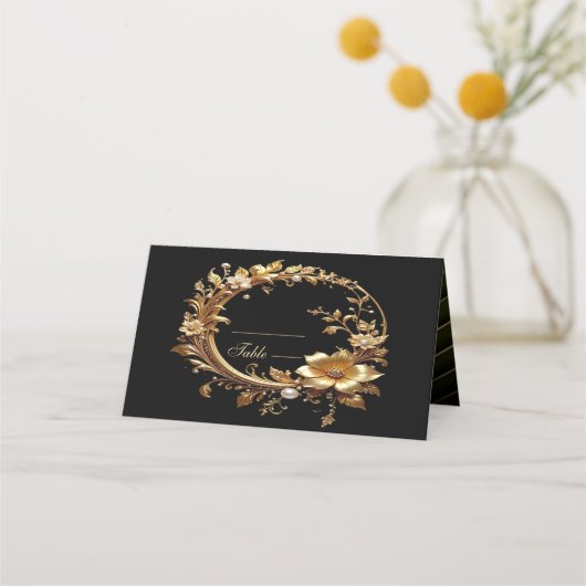 Golden Floral Ornate Frame Place Card Platzkarte (Vorderseite)