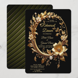 Golden Floral Ornate Frame Rehearsal Dinner Einladung