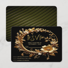 Golden Floral Ornate Frame RSVP Card Karte