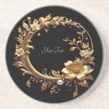 Golden Floral Ornate Frame Sandstone Coaster
