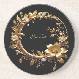 Golden Floral Ornate Frame Sandstone Coaster Getränkeuntersetzer